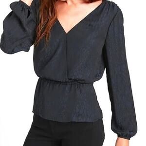 Banana Republic Snake Print Peplum V-Neck Top Long Sleeve Black Size M